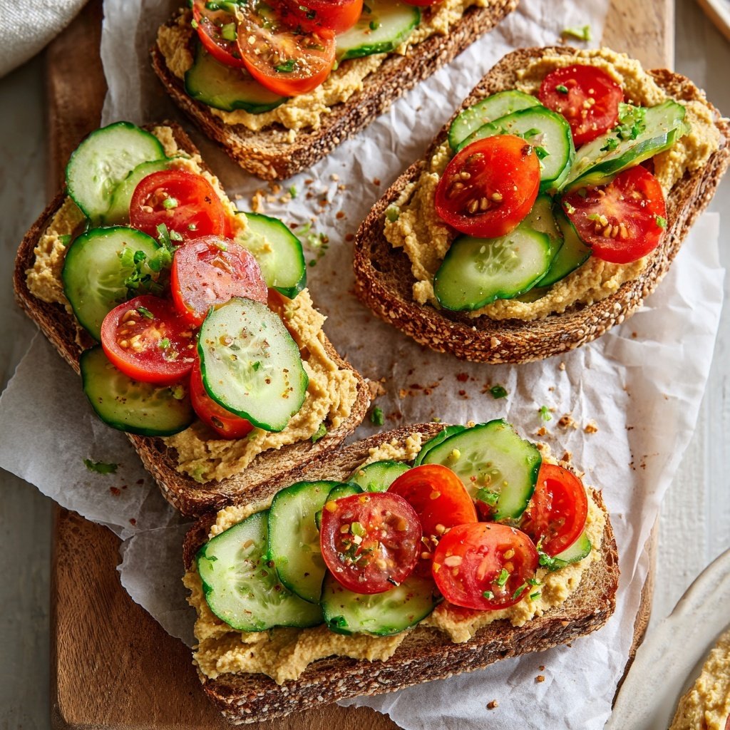 Healthy Lunch Hummus Veggie Sandwiches