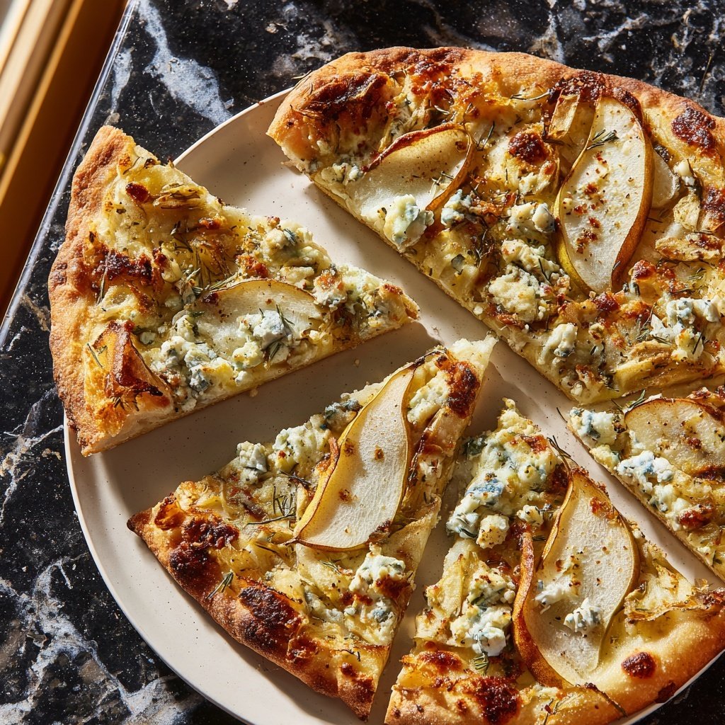 Flammkuchen with Pear and Blue Cheese