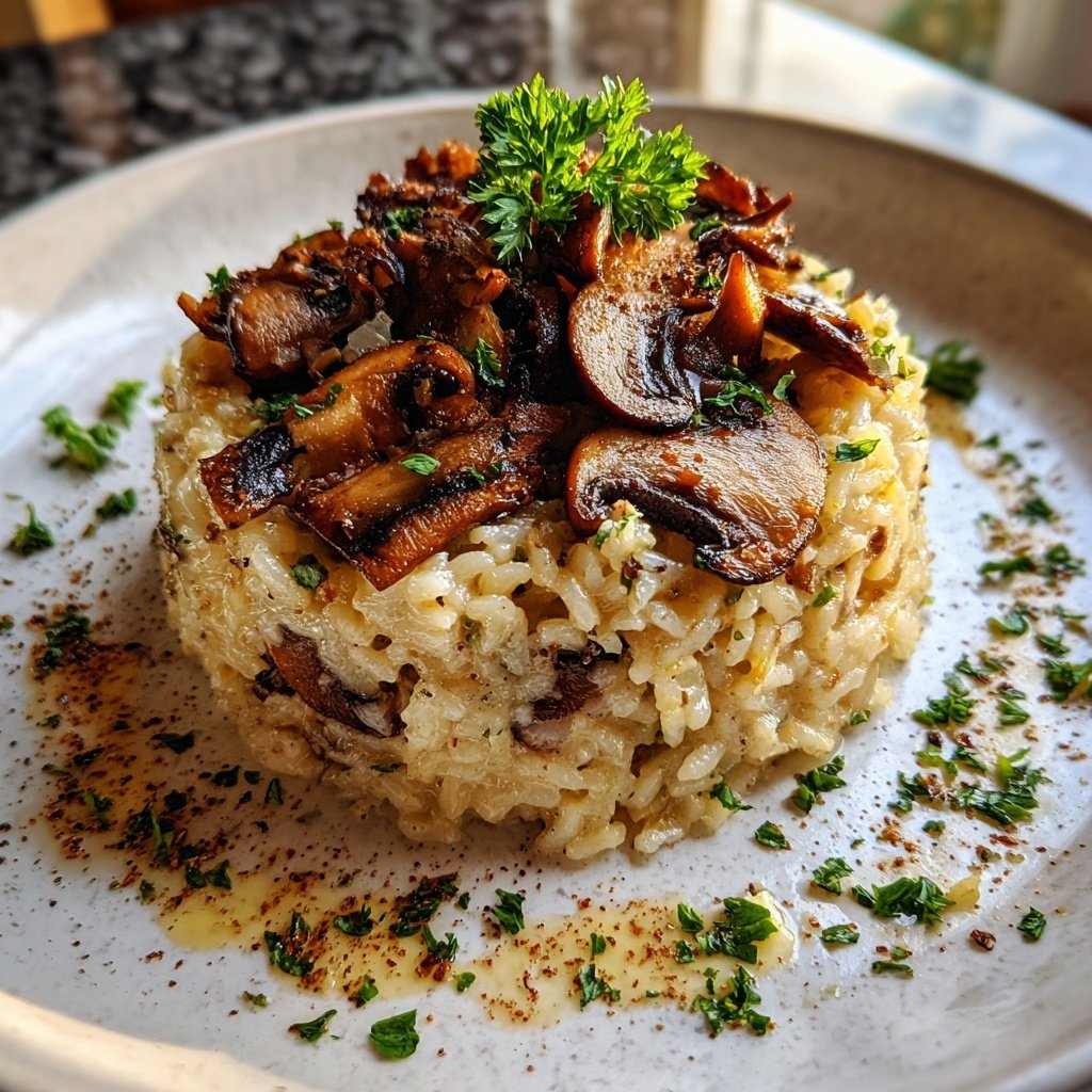 Creamy Mushroom Rice with Garlic Oil