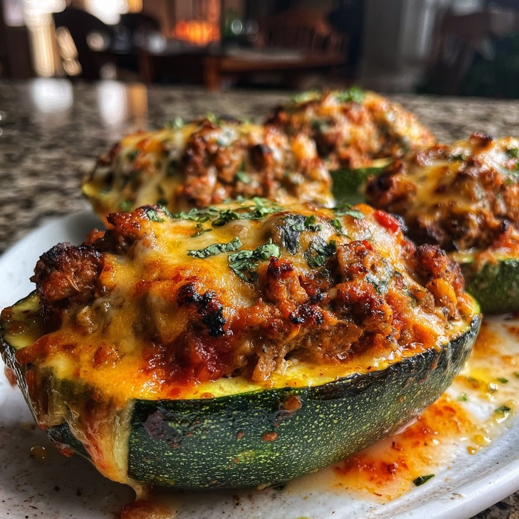 Ground Beef Stuffed Zucchini