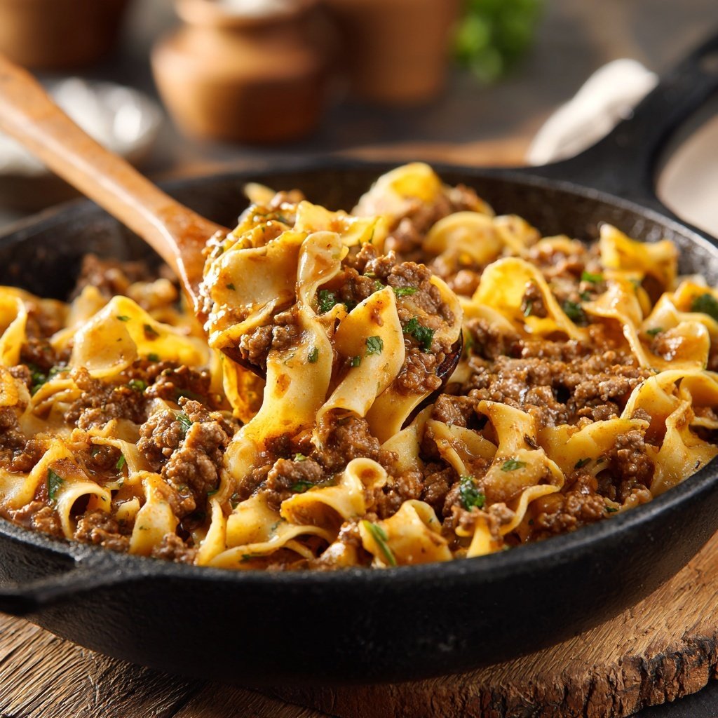 Ground Beef And Noodle Skillet
